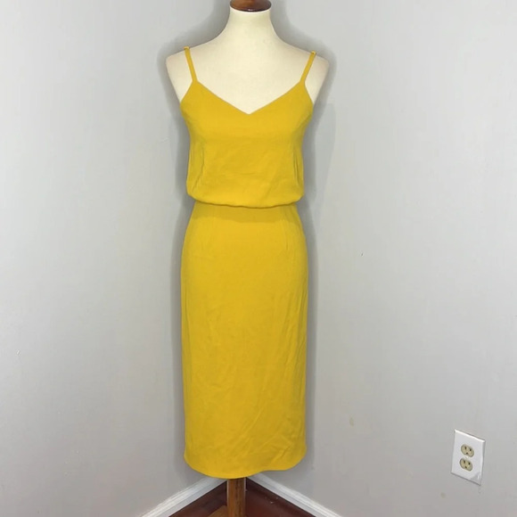 DRESS THE POPULATION Alondra Blouson Sheath Dress in Marigold Size X-Small‎ - Picture 4 of 12